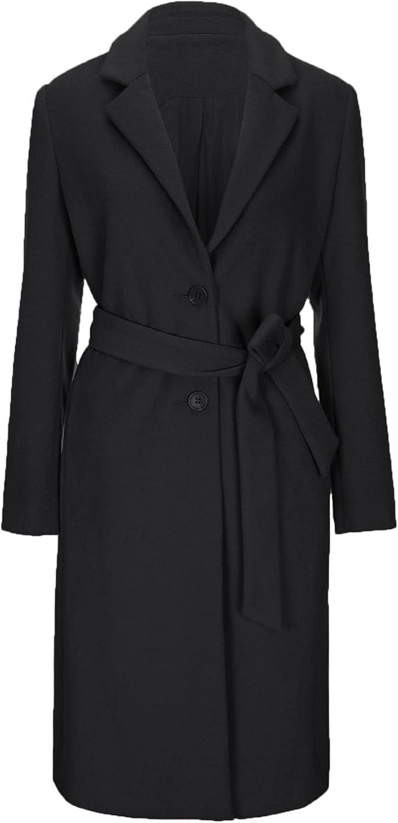 Women'S Elegant Notched Lapel Wool Trench Coat Belted Single Breasted Long Pea Coat Winter