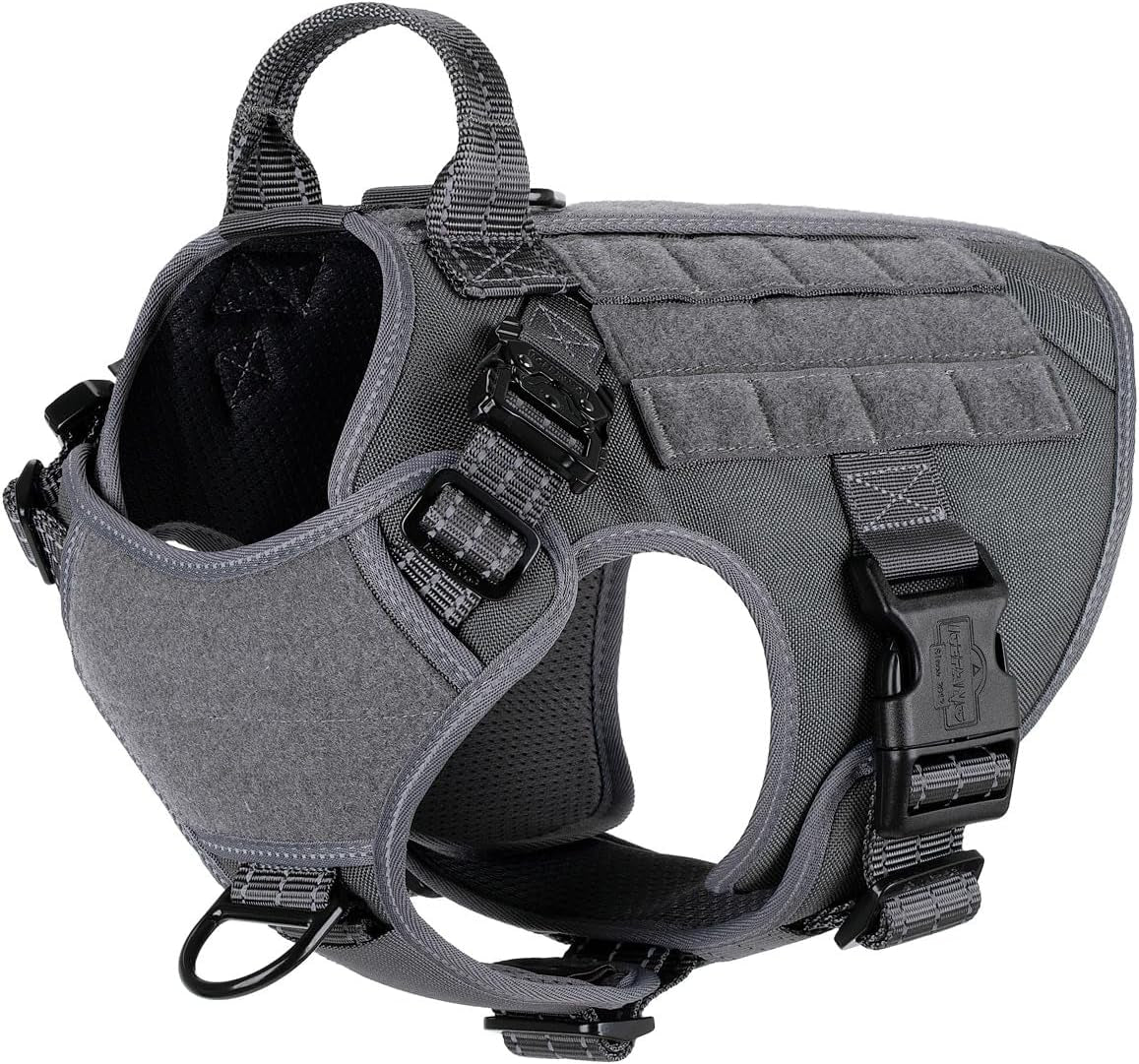 Tactical Dog Harness, Medium Size,2X Metal Buckle,Working Dog MOLLE Vest with Handle,No Pulling Front Leash Clip,Hook and Loop Panel (Grey,M (Pack of 1))