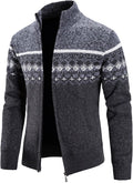 Men’s fall/winter sweater cardigan in dark gray, size XL, with zipper and stand collar.
