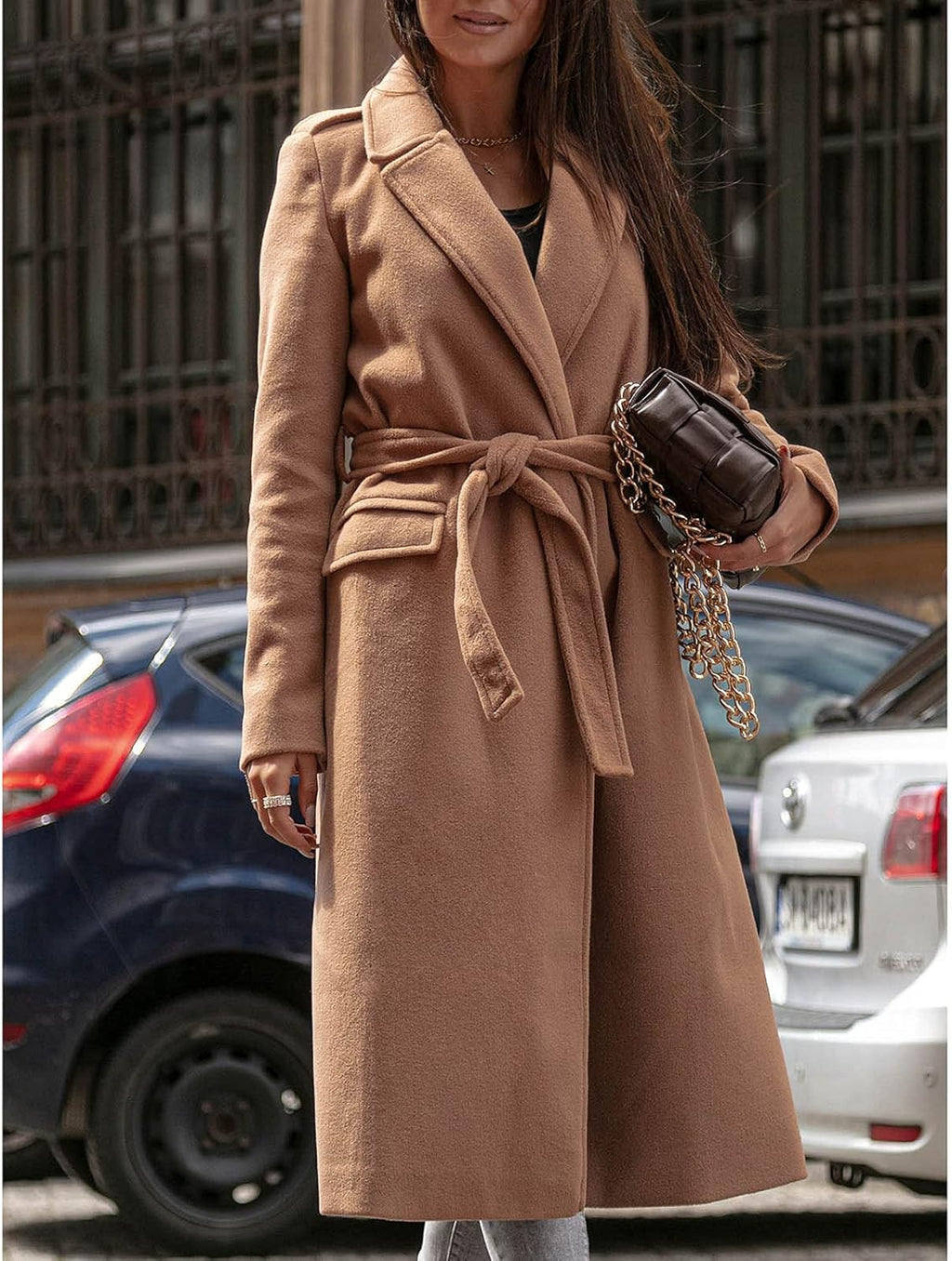 Women'S Belted Trench Coat, Winter Warm Casual Loose Overcoat Long Sleeve Windbreaker Mid-Long Cardigan Khaki