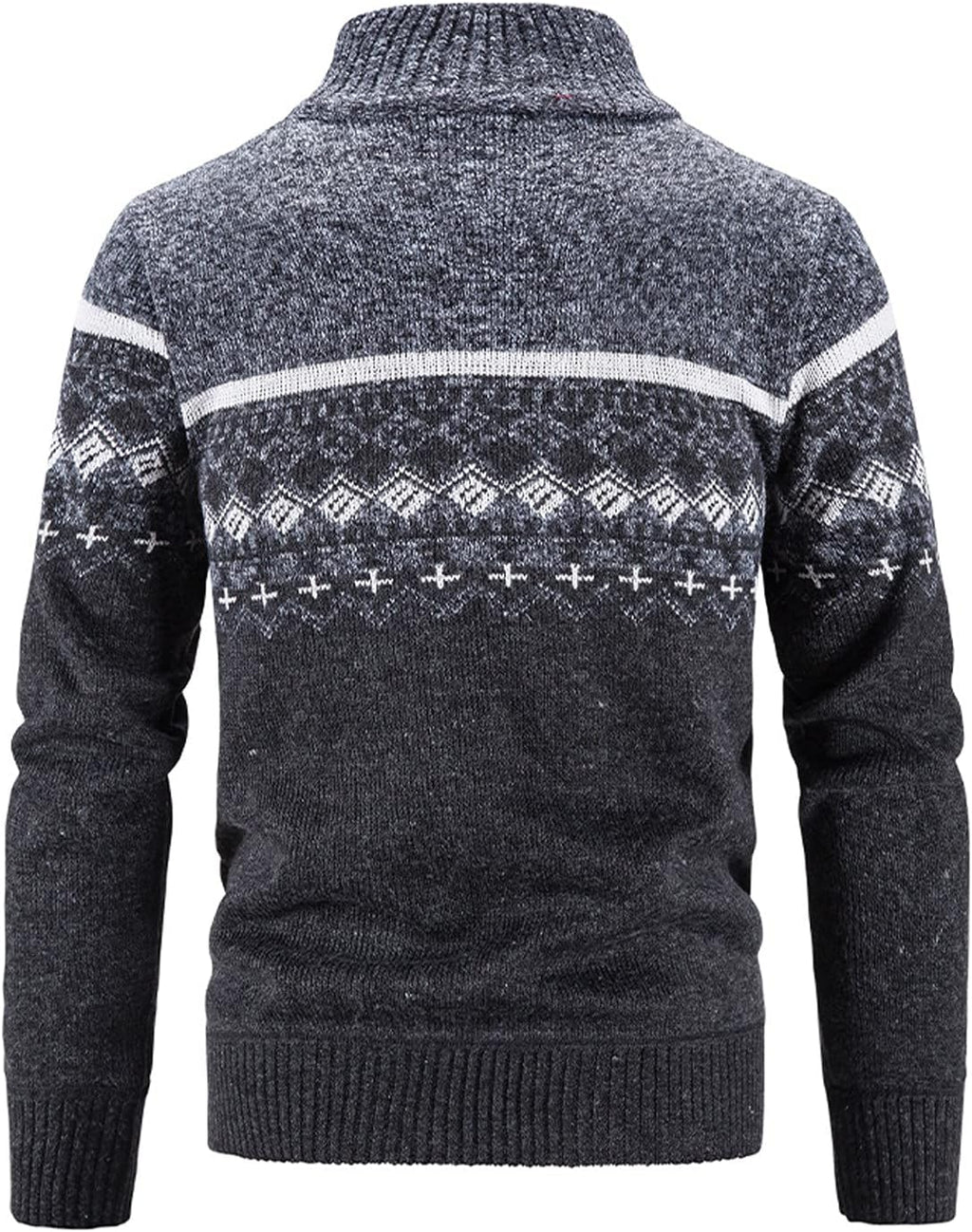 Men’s fall/winter sweater cardigan in dark gray, size XL, with zipper and stand collar.