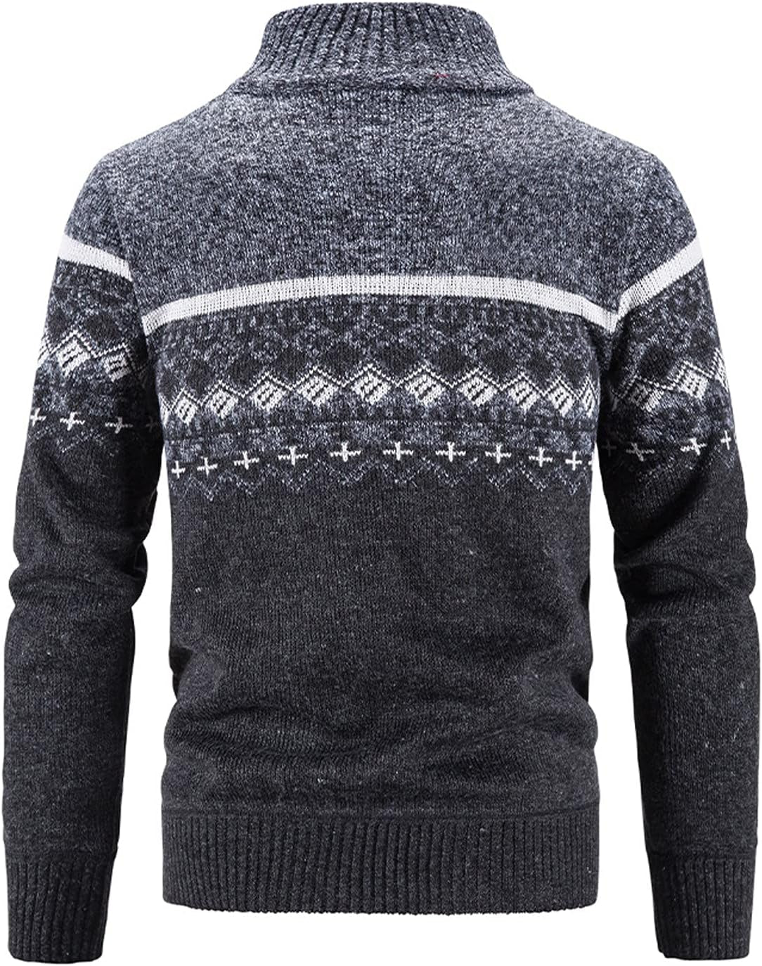 Men’s fall/winter sweater cardigan in dark gray, size XL, with zipper and stand collar.