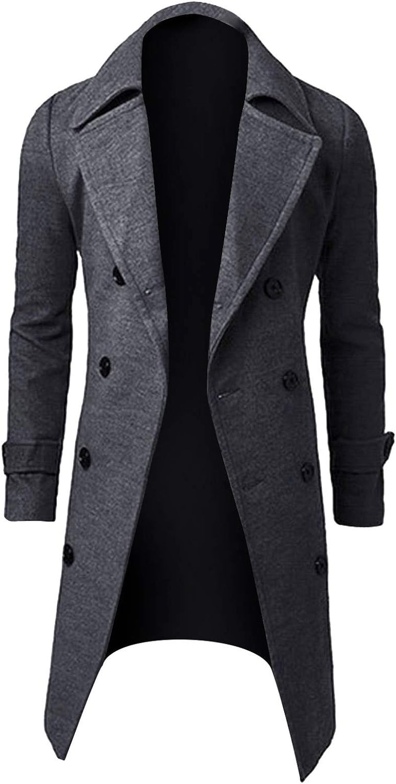 Men's Wool Trench Coat, Premium Quality Double-Breasted Slim Fit Winter Coat, Long Jacket, Work Jacket, Grey Coat, Size L