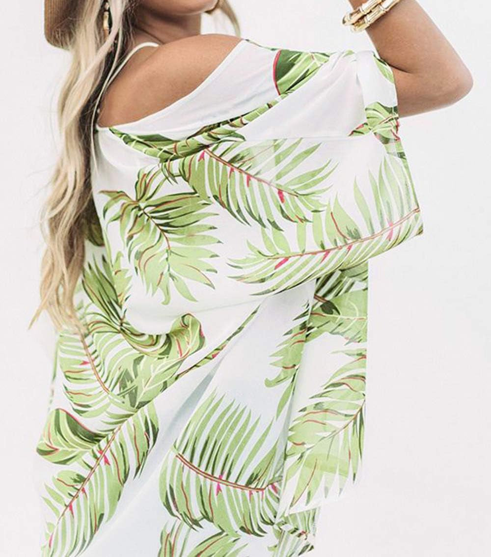 Women'S Sheer Chiffon Summer Blouse Tops Kimono Cardigan Floral Casual Loose Cover Ups Swimwear